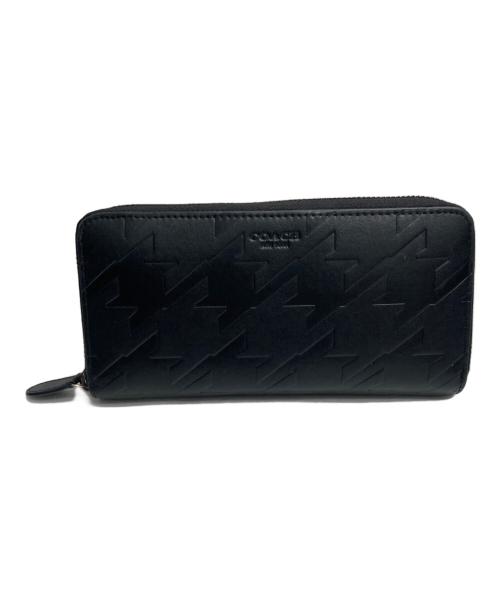 COACH（コーチ）COACH (コーチ) 千鳥格子柄ラウンドジップウォレット ブラックの古着・服飾アイテム