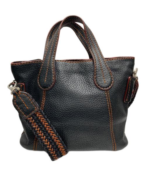 TOD'S（トッズ）TOD'S (トッズ) 編み込みハンドル2WAYレザーバッグ ブラックの古着・服飾アイテム