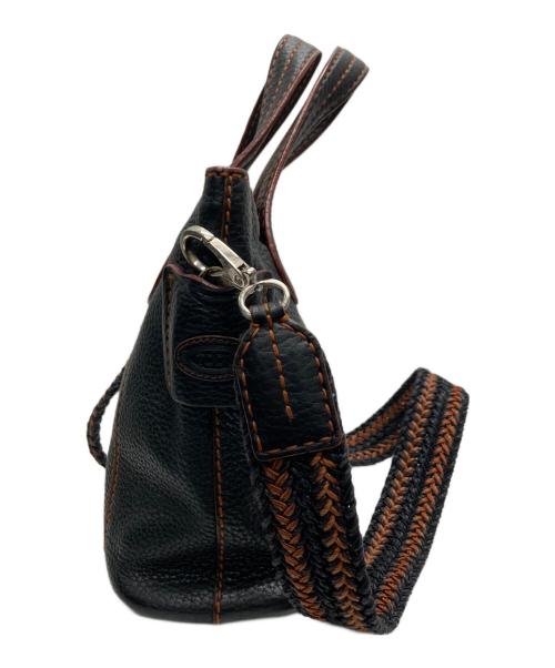 TOD'S（トッズ）TOD'S (トッズ) 編み込みハンドル2WAYレザーバッグ ブラックの古着・服飾アイテム