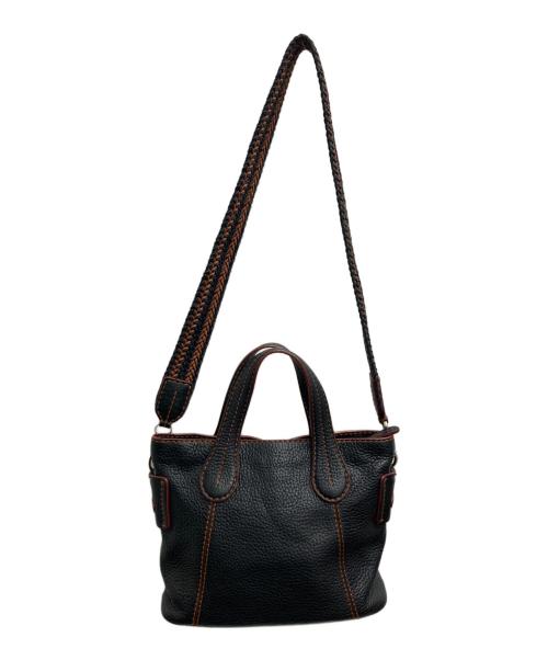 TOD'S（トッズ）TOD'S (トッズ) 編み込みハンドル2WAYレザーバッグ ブラックの古着・服飾アイテム