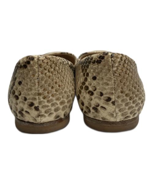 FABIO RUSCONI（ファビオルスコーニ）FABIO RUSCONI (ファビオルスコーニ) パイソンフラットシューズ ベージュ サイズ:36の古着・服飾アイテム