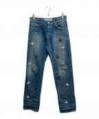 Tu es mon TRESORトゥ エ モン トレゾア）の古着「フラワービジューデニムパンツ」｜ブルー
