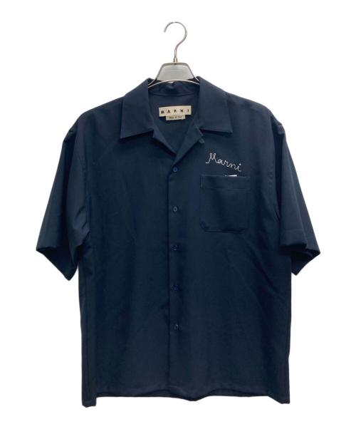 MARNI（マルニ）MARNI (マルニ) トロピカルウール ロゴ刺繍 ボーリングシャツ ネイビー サイズ:46の古着・服飾アイテム