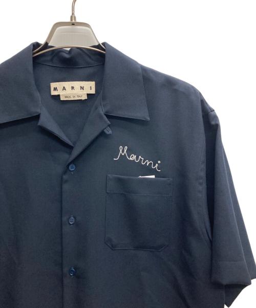 MARNI（マルニ）MARNI (マルニ) トロピカルウール ロゴ刺繍 ボーリングシャツ ネイビー サイズ:46の古着・服飾アイテム