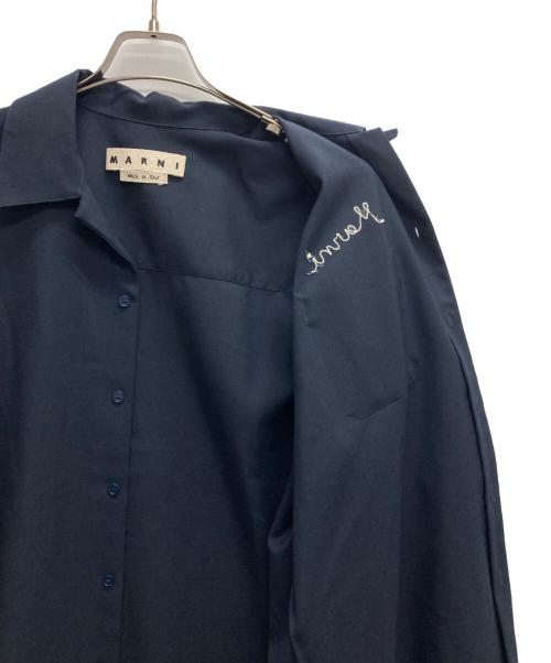 MARNI（マルニ）MARNI (マルニ) トロピカルウール ロゴ刺繍 ボーリングシャツ ネイビー サイズ:46の古着・服飾アイテム