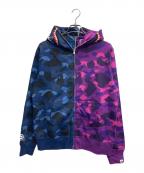 A BATHING APEア ベイシング エイプ）の古着「COLOR CAMO SEPARATE SHARK FZ HOODIE」｜パープル×ネイビー