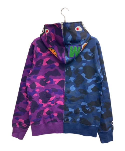 A BATHING APE（ア ベイシング エイプ）A BATHING APE (ア ベイシング エイプ) COLOR CAMO SEPARATE SHARK FZ HOODIE パープル×ネイビー サイズ:Lの古着・服飾アイテム