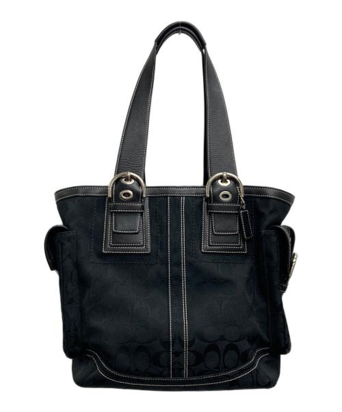 COACH（コーチ）COACH (コーチ) シグネチャーキャンバストートバッグ ブラックの古着・服飾アイテム