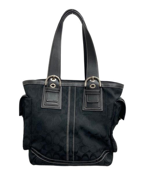 COACH（コーチ）COACH (コーチ) シグネチャーキャンバストートバッグ ブラックの古着・服飾アイテム