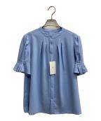 green label relaxingグリーンレーベルリラクシング）の古着「ピコタンタックショートスリーブブラウス」｜ブルー