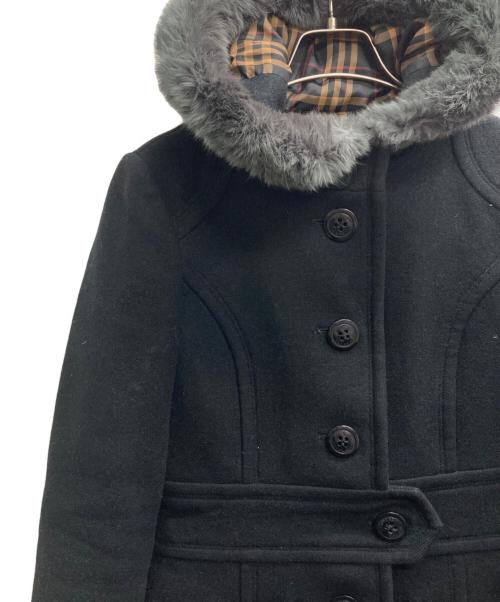 BURBERRY BLUE LABEL（バーバリーロンドンブルーレーベル）BURBERRY BLUE LABEL (バーバリーロンドンブルーレーベル) アンゴラ混フーデッドコート ブラック サイズ:38の古着・服飾アイテム