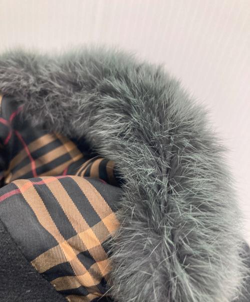 BURBERRY BLUE LABEL（バーバリーロンドンブルーレーベル）BURBERRY BLUE LABEL (バーバリーロンドンブルーレーベル) アンゴラ混フーデッドコート ブラック サイズ:38の古着・服飾アイテム