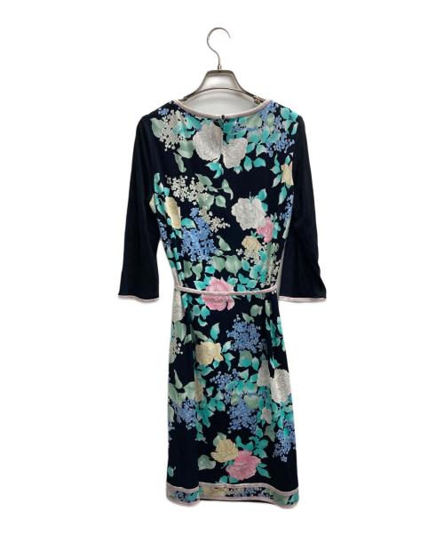 LEONARD FASHION（レオナールファッション）LEONARD FASHION (レオナールファッション) カンカン素材薔薇柄ワンピース ネイビー サイズ:40の古着・服飾アイテム