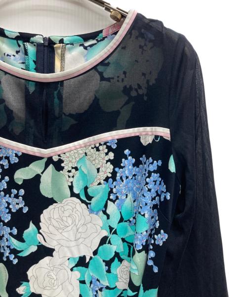 LEONARD FASHION（レオナールファッション）LEONARD FASHION (レオナールファッション) カンカン素材薔薇柄ワンピース ネイビー サイズ:40の古着・服飾アイテム