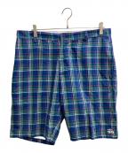 stussyステューシー）の古着「00ｓチェックハーフパンツ」｜ブルー