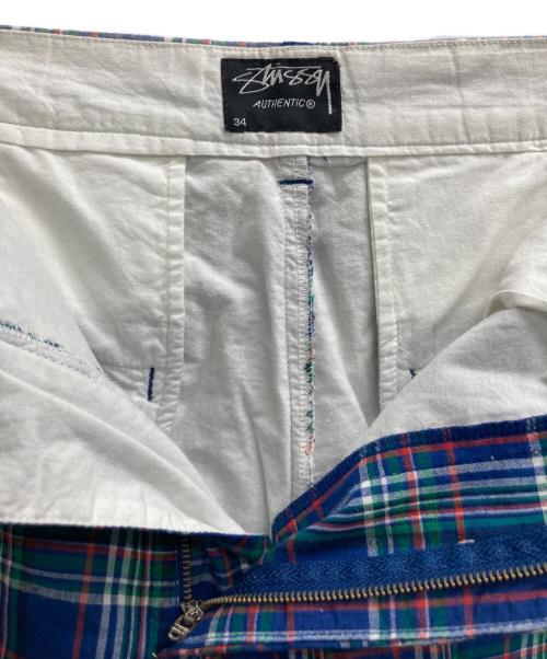 stussy（ステューシー）stussy (ステューシー) 00ｓチェックハーフパンツ ブルー サイズ:34の古着・服飾アイテム