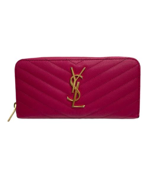 Saint Laurent Paris（サンローランパリ）Saint Laurent Paris (サンローランパリ) Vステッチレザー ラウンドジップウォレット ピンクの古着・服飾アイテム
