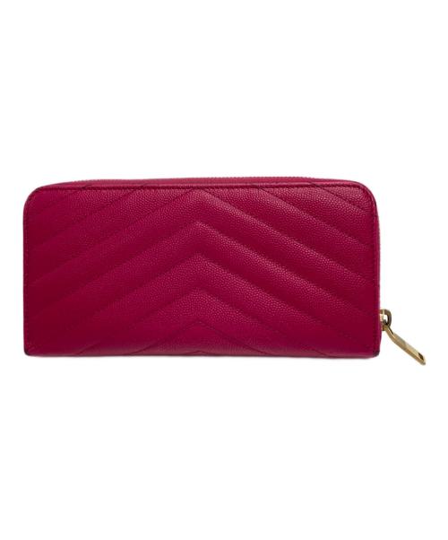 Saint Laurent Paris（サンローランパリ）Saint Laurent Paris (サンローランパリ) Vステッチレザー ラウンドジップウォレット ピンクの古着・服飾アイテム