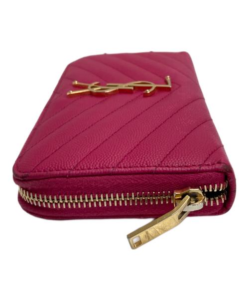 Saint Laurent Paris（サンローランパリ）Saint Laurent Paris (サンローランパリ) Vステッチレザー ラウンドジップウォレット ピンクの古着・服飾アイテム
