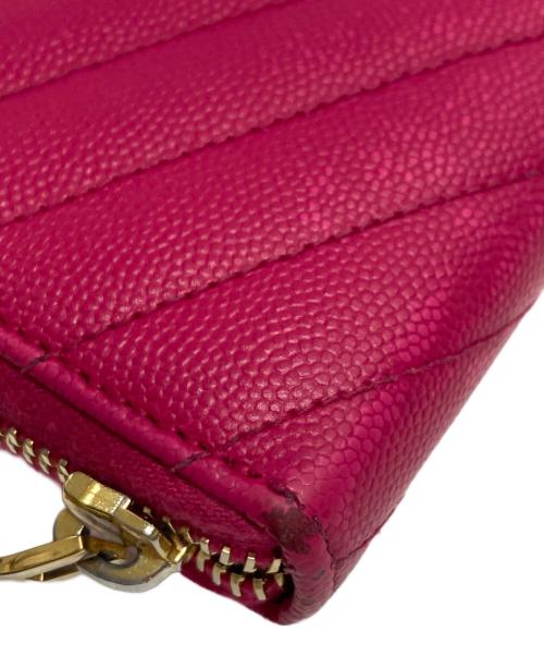 Saint Laurent Paris（サンローランパリ）Saint Laurent Paris (サンローランパリ) Vステッチレザー ラウンドジップウォレット ピンクの古着・服飾アイテム