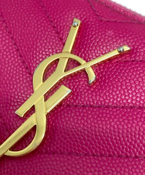 Saint Laurent Paris（サンローランパリ）Saint Laurent Paris (サンローランパリ) Vステッチレザー ラウンドジップウォレット ピンクの古着・服飾アイテム