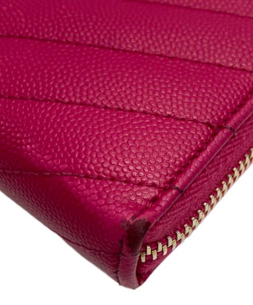 Saint Laurent Paris（サンローランパリ）Saint Laurent Paris (サンローランパリ) Vステッチレザー ラウンドジップウォレット ピンクの古着・服飾アイテム