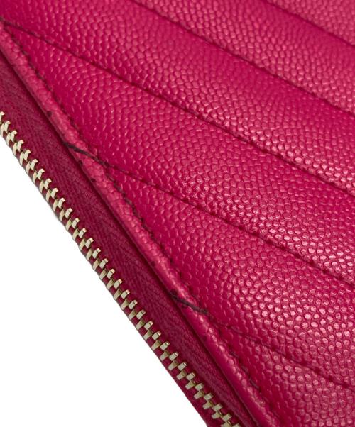 Saint Laurent Paris（サンローランパリ）Saint Laurent Paris (サンローランパリ) Vステッチレザー ラウンドジップウォレット ピンクの古着・服飾アイテム