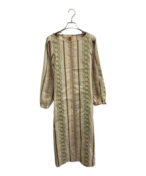 45R（フォーティファイブ・アール）45R (フォーティファイブ・アール) ハケ目のフラワージャカードドレス ベージュの古着・服飾アイテム