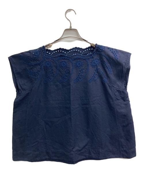 45R（フォーティファイブ・アール）45R (フォーティファイブ・アール) オックスフォードのカットワークノースリーブブラウス ネイビー サイズ:表記無しの古着・服飾アイテム