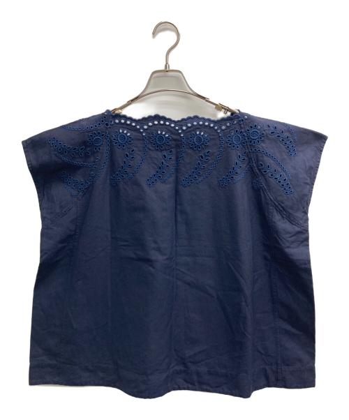 45R（フォーティファイブ・アール）45R (フォーティファイブ・アール) オックスフォードのカットワークノースリーブブラウス ネイビー サイズ:表記無しの古着・服飾アイテム