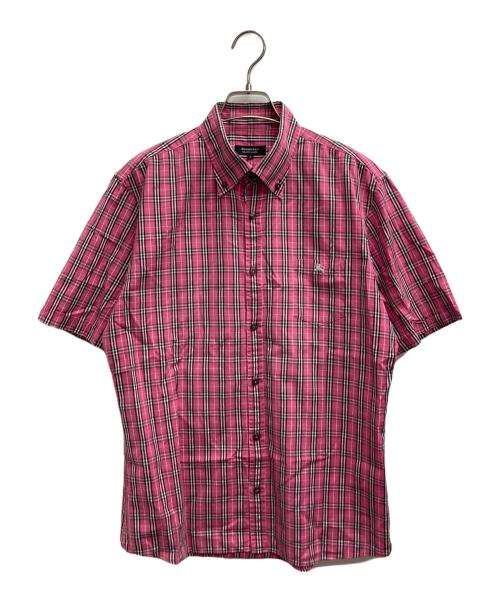 BURBERRY BLACK LABEL（バーバリーブラックレーベル）BURBERRY BLACK LABEL (バーバリーブラックレーベル) 半袖チェックシャツ ピンク サイズ:Lの古着・服飾アイテム