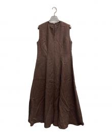 TOMORROW LAND collection（トゥモローランドコレクション）の古着「スムースリネン キーネックフレアワンピース」｜ブラウン