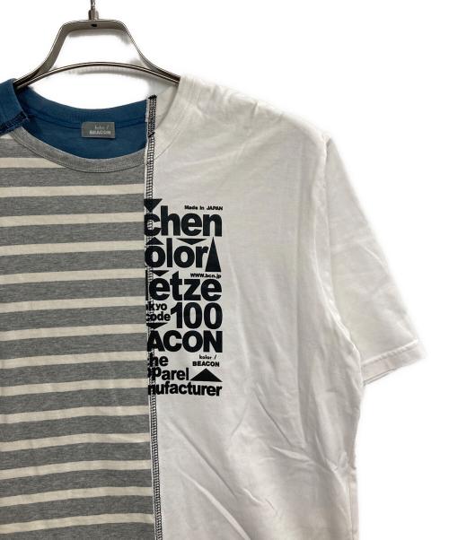 kolor/BEACON（カラービーコン）kolor/BEACON (カラービーコン) ハイゲージ天竺アシンメトリーBIG TEE ホワイト×ブルー サイズ:2の古着・服飾アイテム