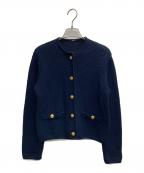 Mila Owenミラオーウェン）の古着「金釦ノーカラーカーディガン」｜ネイビー