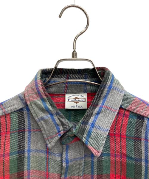 FREE COUNTRY（フリーカントリ）FREE COUNTRY (フリーカントリ) ネルシャツ グレー×グリーン×レッド サイズ:Lの古着・服飾アイテム
