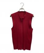 PLEATS PLEASEプリーツプリーズ）の古着「ダブルジッププリーツベスト」｜レッド