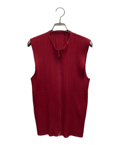 PLEATS PLEASE（プリーツプリーズ）PLEATS PLEASE (プリーツプリーズ) ダブルジッププリーツベスト レッド サイズ:3の古着・服飾アイテム