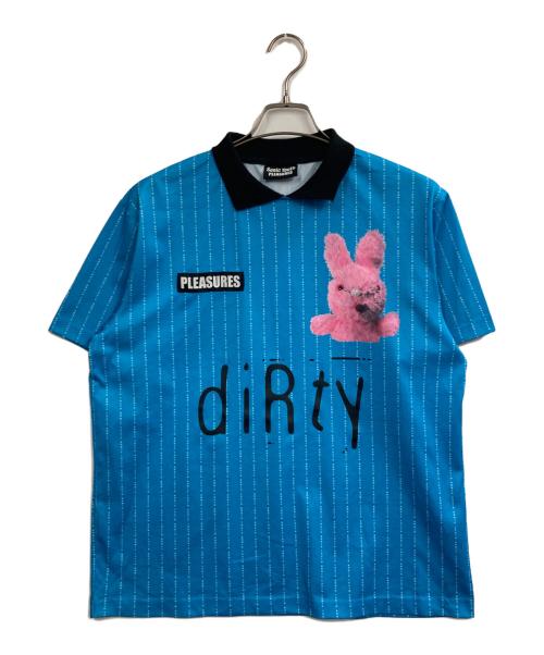 SONIC YOUTH（ソニックユース）sonic youth (ソニックユース) PLEASURES (プレジャーズ) バニーサッカーゲームシャツ ブルー サイズ:SMALLの古着・服飾アイテム