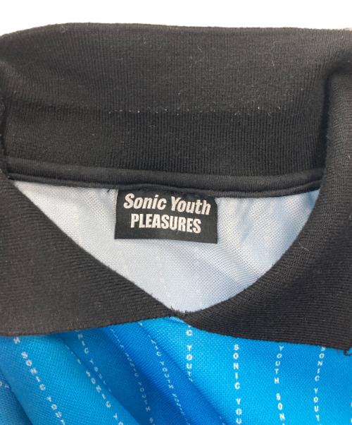 SONIC YOUTH（ソニックユース）sonic youth (ソニックユース) PLEASURES (プレジャーズ) バニーサッカーゲームシャツ ブルー サイズ:SMALLの古着・服飾アイテム