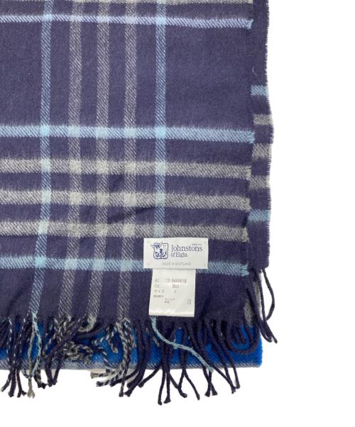 JOHNSTONS OF ELGIN（ジョンストンズオブエルガン）JOHNSTONS OF ELGIN (ジョンストンズオブエルガン) 大判ストール ブルー×ネイビーの古着・服飾アイテム