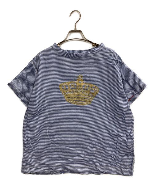 45R（フォーティファイブ・アール）45R (フォーティファイブ・アール) ヒッコリーのクラウンプリントTシャツ スカイブルーの古着・服飾アイテム