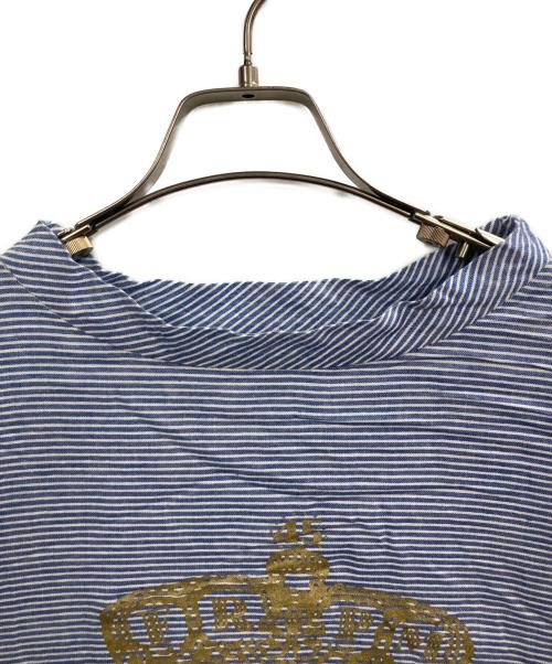 45R（フォーティファイブ・アール）45R (フォーティファイブ・アール) ヒッコリーのクラウンプリントTシャツ スカイブルーの古着・服飾アイテム