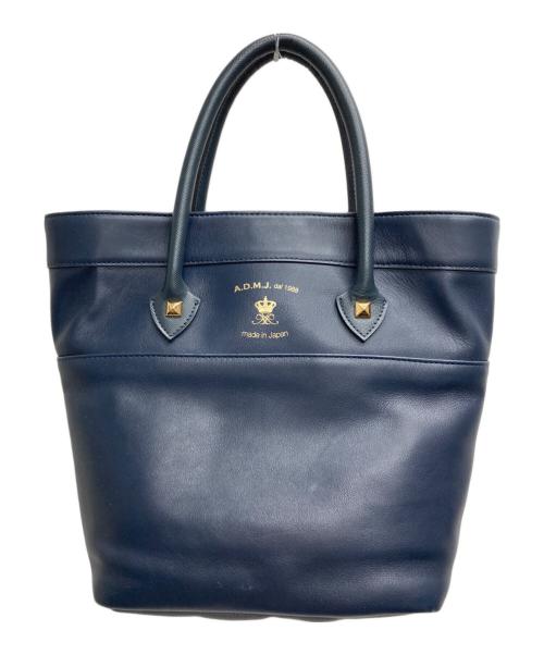 A.D.M.J.（エーディーエムジェイ）A.D.M.J. (エーディーエムジェイ) レザーハンドバッグ ネイビーの古着・服飾アイテム
