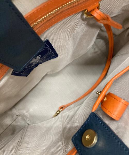 A.D.M.J.（エーディーエムジェイ）A.D.M.J. (エーディーエムジェイ) レザーハンドバッグ ネイビーの古着・服飾アイテム