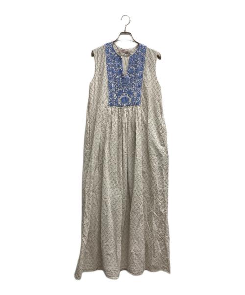 ne quittez pas（ヌキテパ）ne quittez pas (ヌキテパ) Dia Check Print Embroidery Dress ホワイト×ブルー サイズ:Mの古着・服飾アイテム