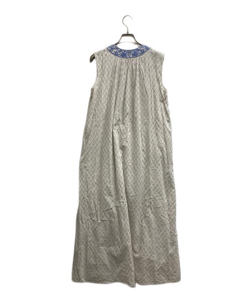 ne quittez pas（ヌキテパ）ne quittez pas (ヌキテパ) Dia Check Print Embroidery Dress ホワイト×ブルー サイズ:Mの古着・服飾アイテム