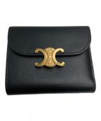 CELINEセリーヌ）の古着「スモール フラップウォレット トリオンフ / シャイニーカーフスキン」｜ブラック