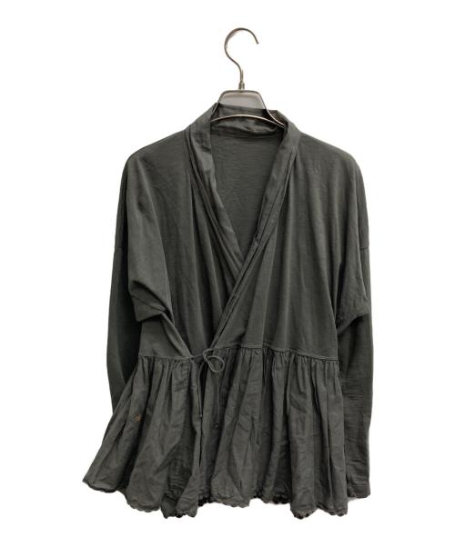 45R（フォーティファイブ・アール）45R (フォーティファイブ・アール) スーピマ天竺のカシュクールコットンブラウス グレーの古着・服飾アイテム