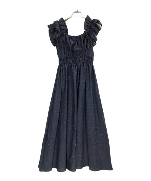 LILLIAN CARAT（リリアンカラット）LILLIAN CARAT (リリアンカラット) 箔ドットプリントフリルギャザーワンピース ネイビー サイズ:1の古着・服飾アイテム