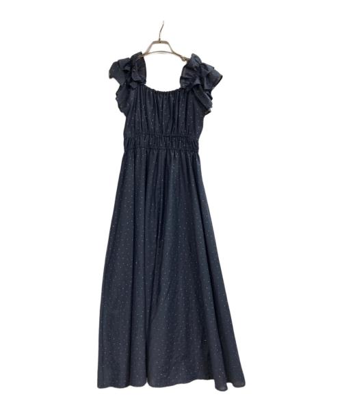 LILLIAN CARAT（リリアンカラット）LILLIAN CARAT (リリアンカラット) 箔ドットプリントフリルギャザーワンピース ネイビー サイズ:1の古着・服飾アイテム